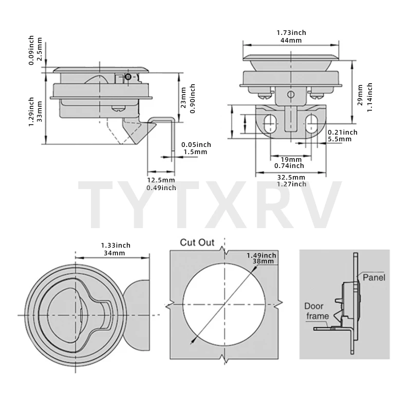 TYTXRV RV Caravan Accessories 44mm Zinc Alloy 10pcs/Box Modern Circular Built-in Handle Lock Cylinder