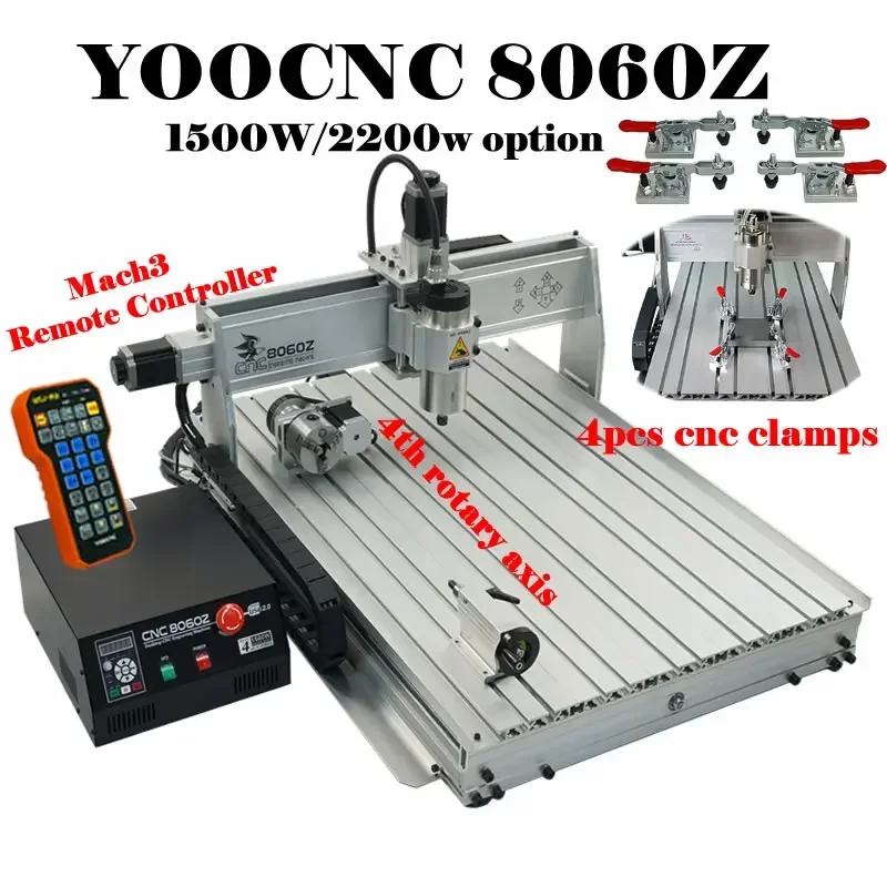 8060 4 Axis Wood Working Milling Machines 2200W 1500W Water Cooling Spindle Metal Engraver Engraving Cutting Drilling Machine