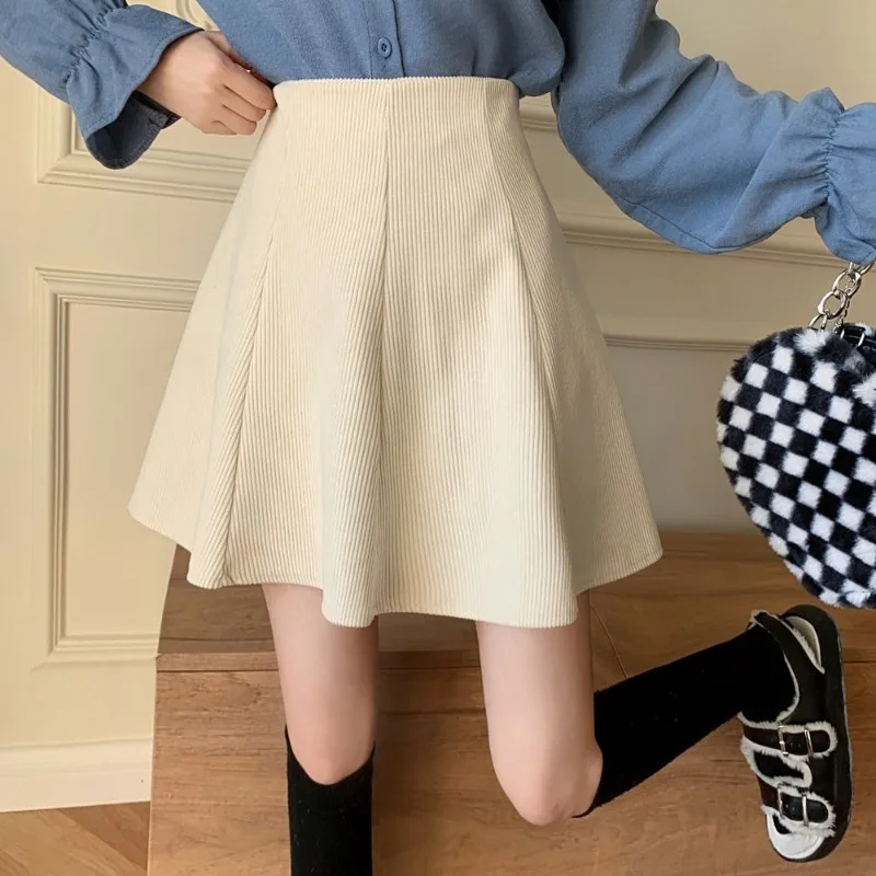 Mini Skirts for Women Ruffles Kawaii Elegant High Waist Autumn Girlish All-match Pure Simple Faldas Ropa Mujer S-4XL Harajuku