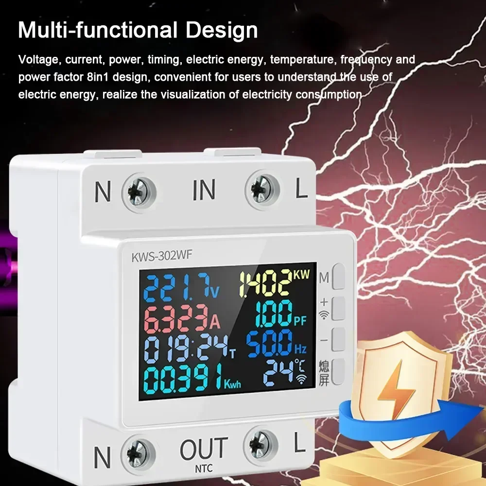 Meter Voltage Screen And 8in1 Color Multi-function Current Rail Standard Mounting Meter AC Power Energy Meter