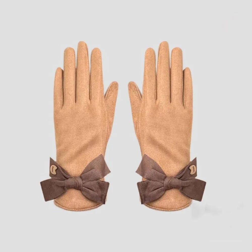 

Универсальные плюшевые перчатки с двумя пальцами, мягкие утолщенные замшевые перчатки с бантом, теплые полиэстеровые женские варежки с защитой от холода, уличные