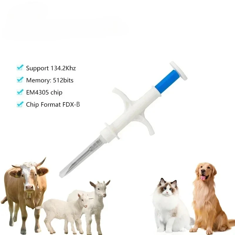 

100 шт. микрочипов EM4305 для животных, международный стандарт 134,2 кГц FDX-B, идентификационный чип для домашних животных, шприц, микрочип для собак
