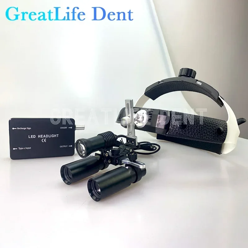 GreatLife 2.5X/3.5X Dental Loupes Led Light Surgical Magnifier With Headlight 5W Spotlight Headlamp Surgical Binocular Loupes