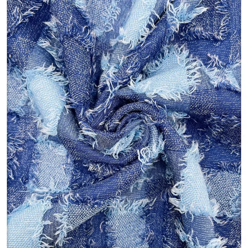 

Blue trendy denim fabric skirt pants jacket Spring and Autumn clothing luggage shoes hat handmade DIY fabric