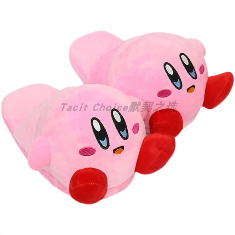 En stock: Pantuflas de peluche de Kirby con talón semicubierto, calzado suave y lindo de color rosa para dormitorio, juguete, regalo de cumpleaños.