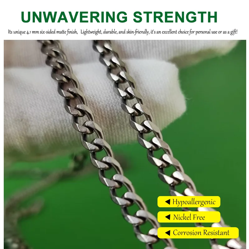 

Hypoallergenic Pure Titanium Necklace 4.1mm Six-sided matte finish Jewelry Gift for Sensitive Skin