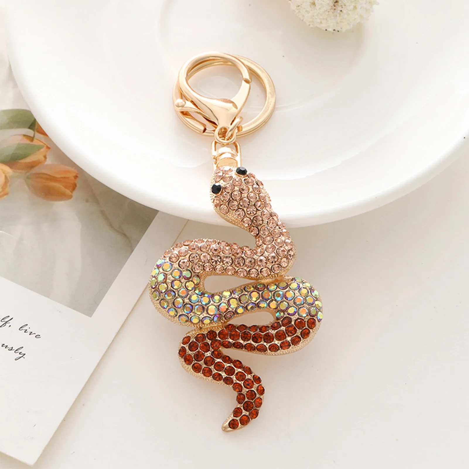 Rhinestone Snake Pendant Keychains Alloy Key Holder Goodie Bag Stuffers Supplies for Modern Home Decor