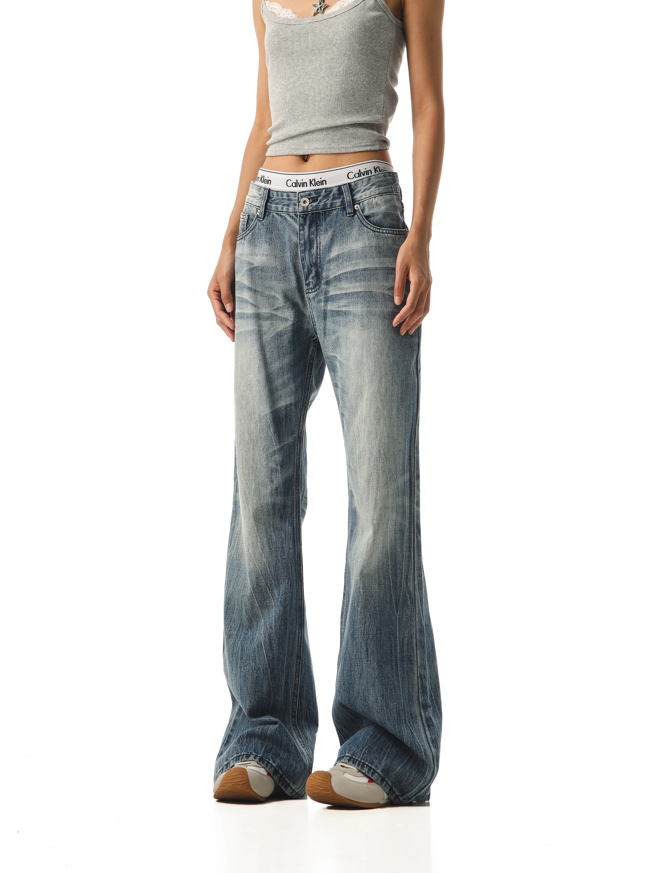 

Свободные женские джинсы American Sle Cleanfit с завышенной проволокой, повседневные прямые брюки для женщин