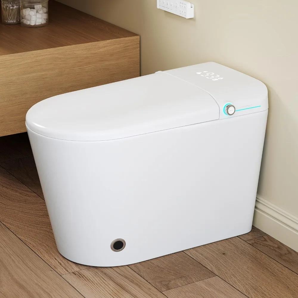 

One Piece Bidet Toilet for Bathrooms, Foot Sensor Flush, Elongated Heated Seat, Auto Open/Close with Digital Display, White