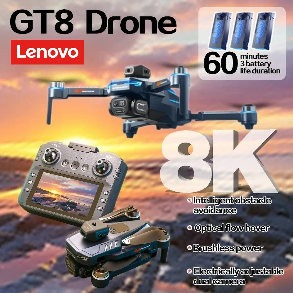 

Lenovo GT8 Drone 8k Camera with Large Screen Remote Control Brushless Motor Aerial Photography Optical Flow RC Quadcopters