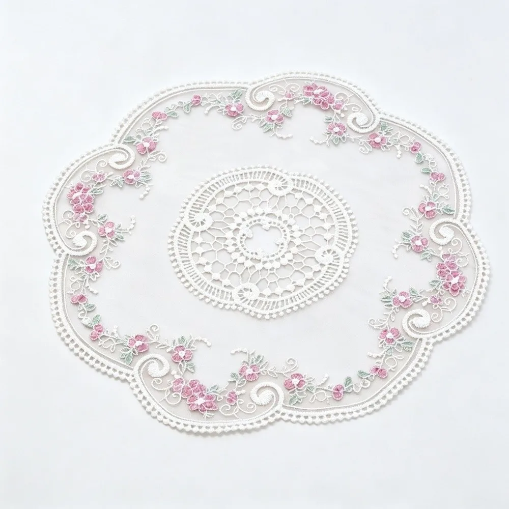 Round Shape Lace Doily French Floral Pattern 1PC Table Runner Embroidered Design Country Style Table Decoration Dining Table