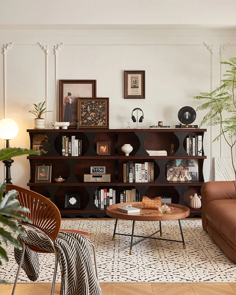 French retro half-wall bookcase, low bookshelf module combination cabinet, living room side cabinet, antique style