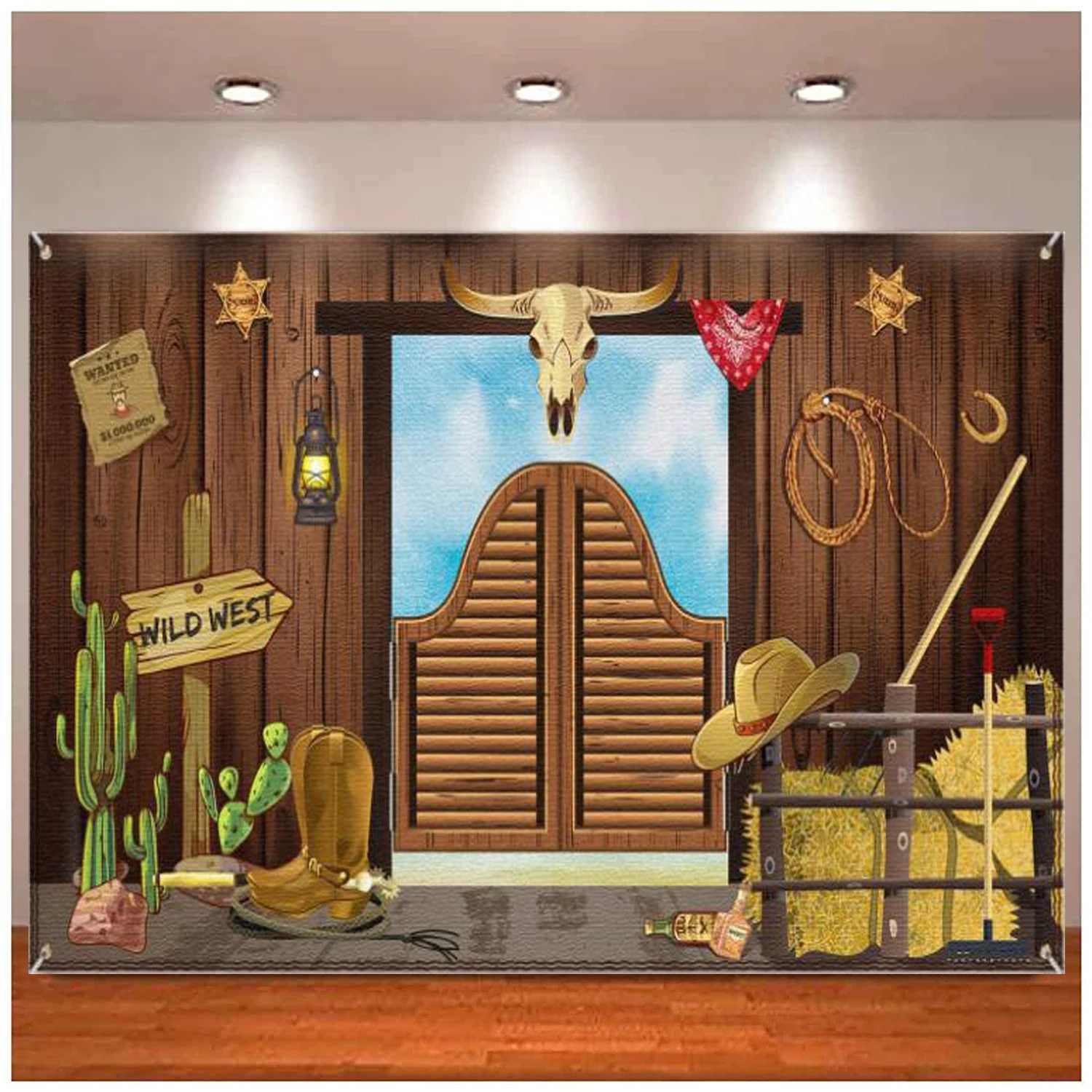 Scene Setters For Western Themed Party Backdrop Supplies Wooden House Barn Banner Cowboy Decoration Photo Booth Background