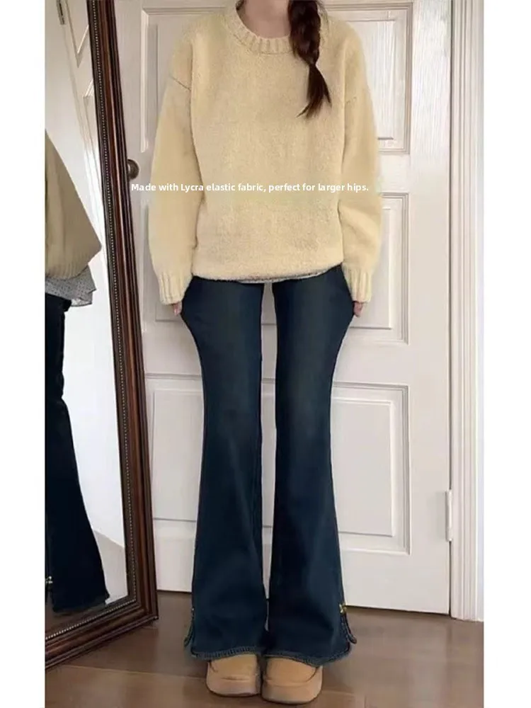 حجم كبير ارتفاع الخصر جرس بوت الجينز المرأة بسط فضفاض صالح الدينيم السراويل الخريف جديد Sle عادية Faion بنطلون طويل