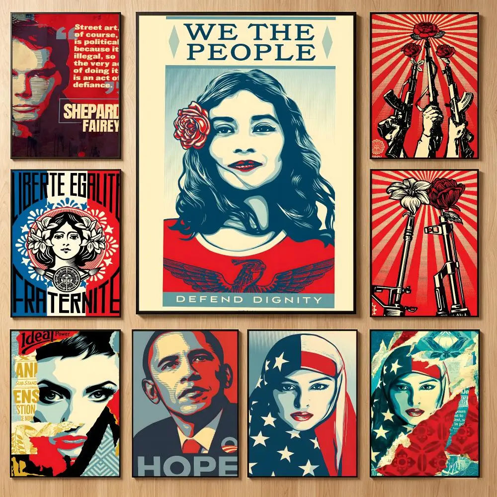 Graffiti Art S-Shepard Fairey Poster Classic Self-Adhesive PP Wall Sticker for Living Room Bar Decor Gift