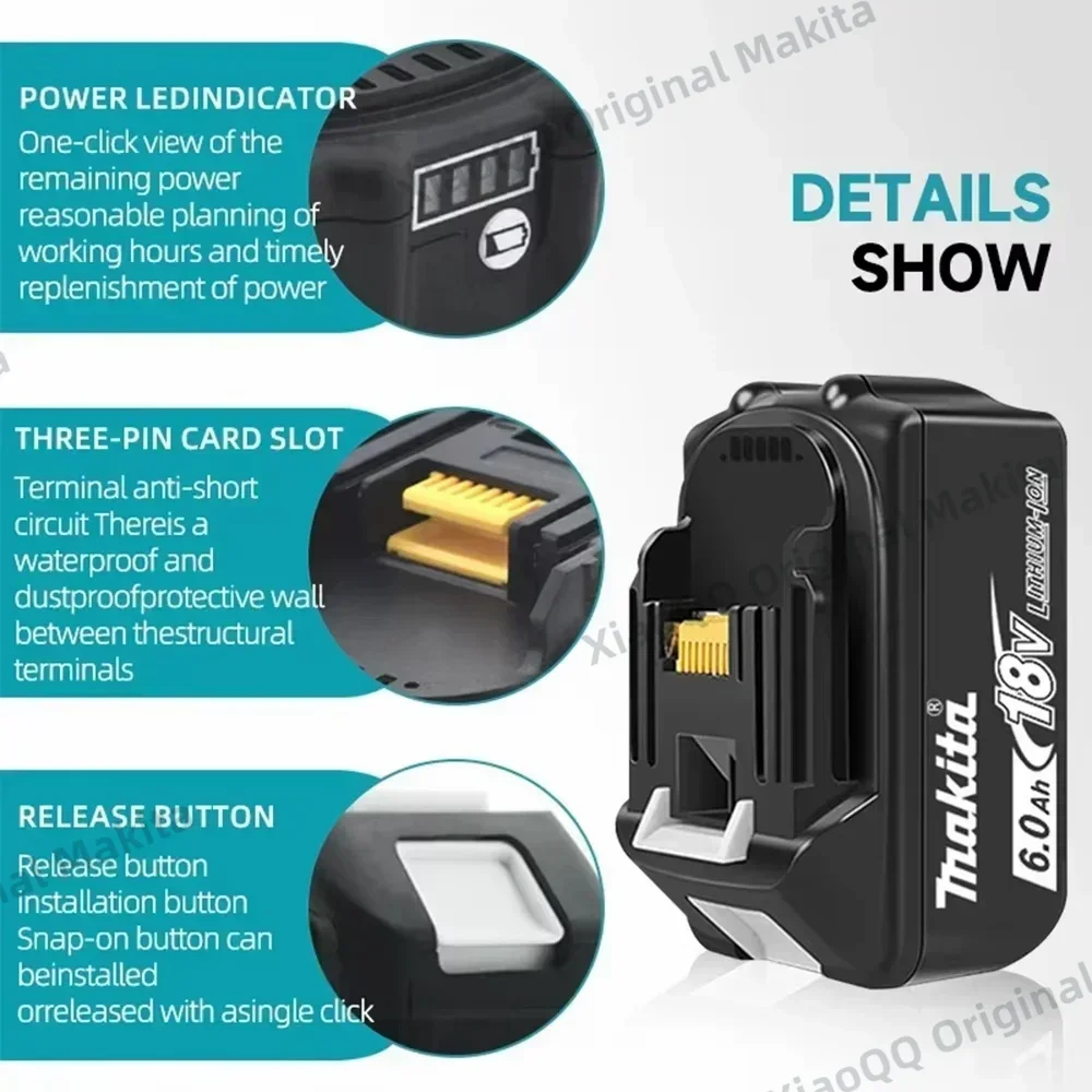 100% Original Makita 18V Rechargeable Battery, Replaceable LED Lithium-ion, 5.0Ah/6.0Ah 18V BL1860B BL1860 BL1850 BL1830 BL1815