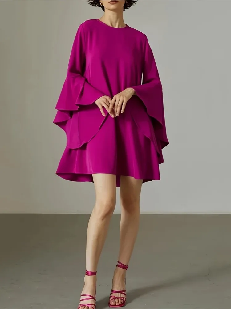 

New 2026 Spring Summer Elegant Women Solid Dress Fahion O Neck Ruffles Loose Casual Dresses For Woman Robe Femme