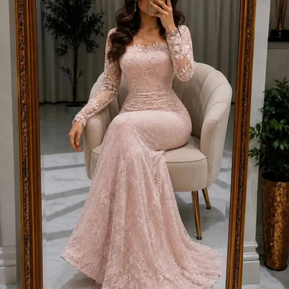 Maßgeschneiderte Elegante Quadratischer Ausschnitt Spitze Meerjungfrau Formelle Abendkleider Formelle Partykleider Hochzeit Klassisch Elegant