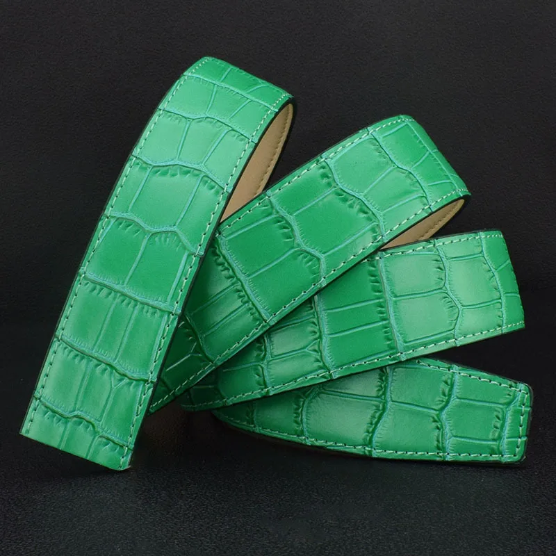 Alligator Belt Green 3.5cm Leather Automatic Belt Classic Fashion Personality Belt No Buckle