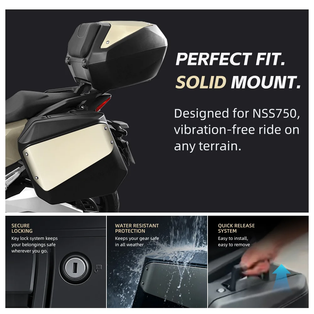 SPD Luggage Side Top Cases Tail Box wall Mount Pannier Bracket 3pcs Kit with Anti-Theft Lock for Honda NSS750 Motorcycle Suitcas