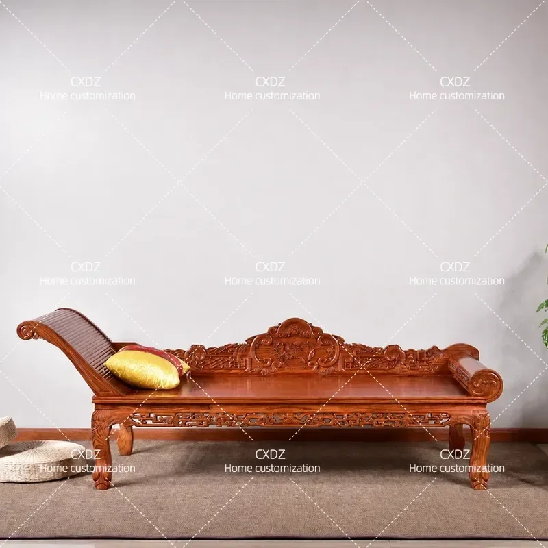 Rosewood Solid Wood Bed Frame Chinese Style Recliner Sofa for Small Apartment Bedroom Furniture Multi Functional Couch