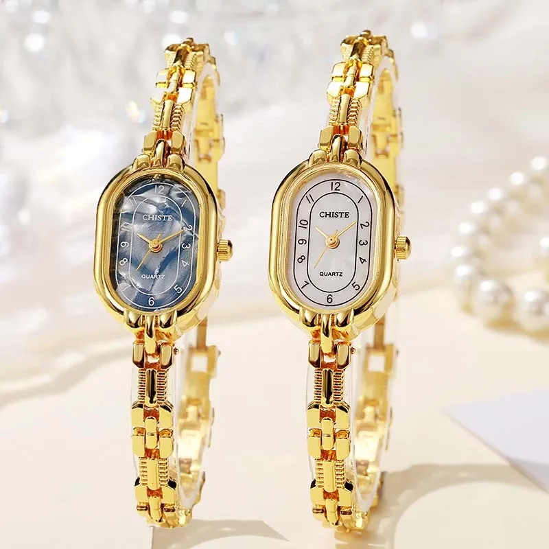 New Thin Bracelet Watch Retro Small Gold Watch for Women Oval Dial Light Luxury Fashion Quartz Wristwatch Gift Wholesale Clock