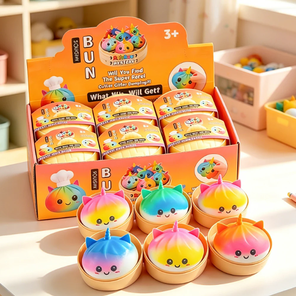 Nuevo Juguete Blandito Viral de Unicornio Arcoíris Grande en Forma de Bol, Caja Sorpresa, Juguete Sensorial Antiestrés con Simulación de Dumpling de Sopa para Alivio del Estrés