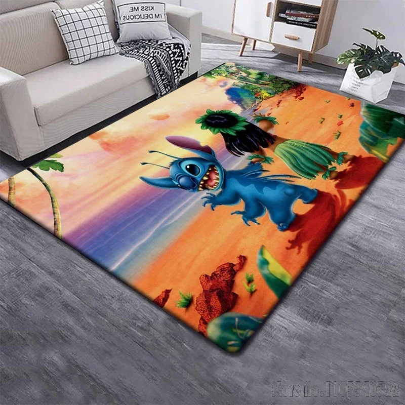 Disney Stitch Animation Teppich Teppiche 120 x 160 cm Dekor für Wohnzimmer Kinderzimmer Sofa Badezimmer Kinder Bodenmatte