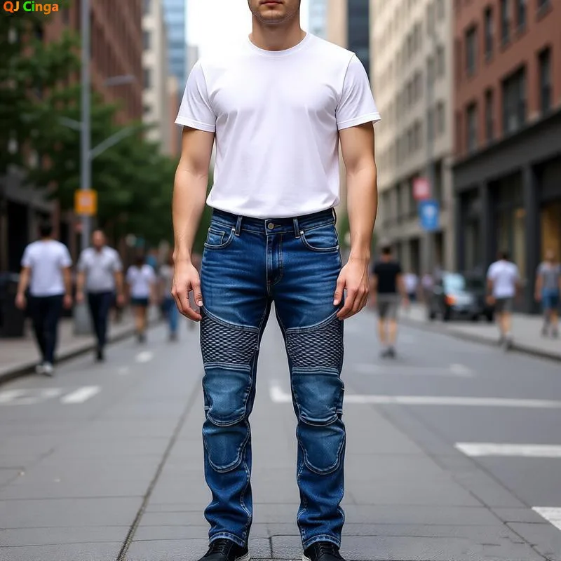 

Men's Blue Jeans, Gray Fashion Casual Trousers, Pleated Patchwork Decorative Denim Pants, Asian Sizes 29-42.