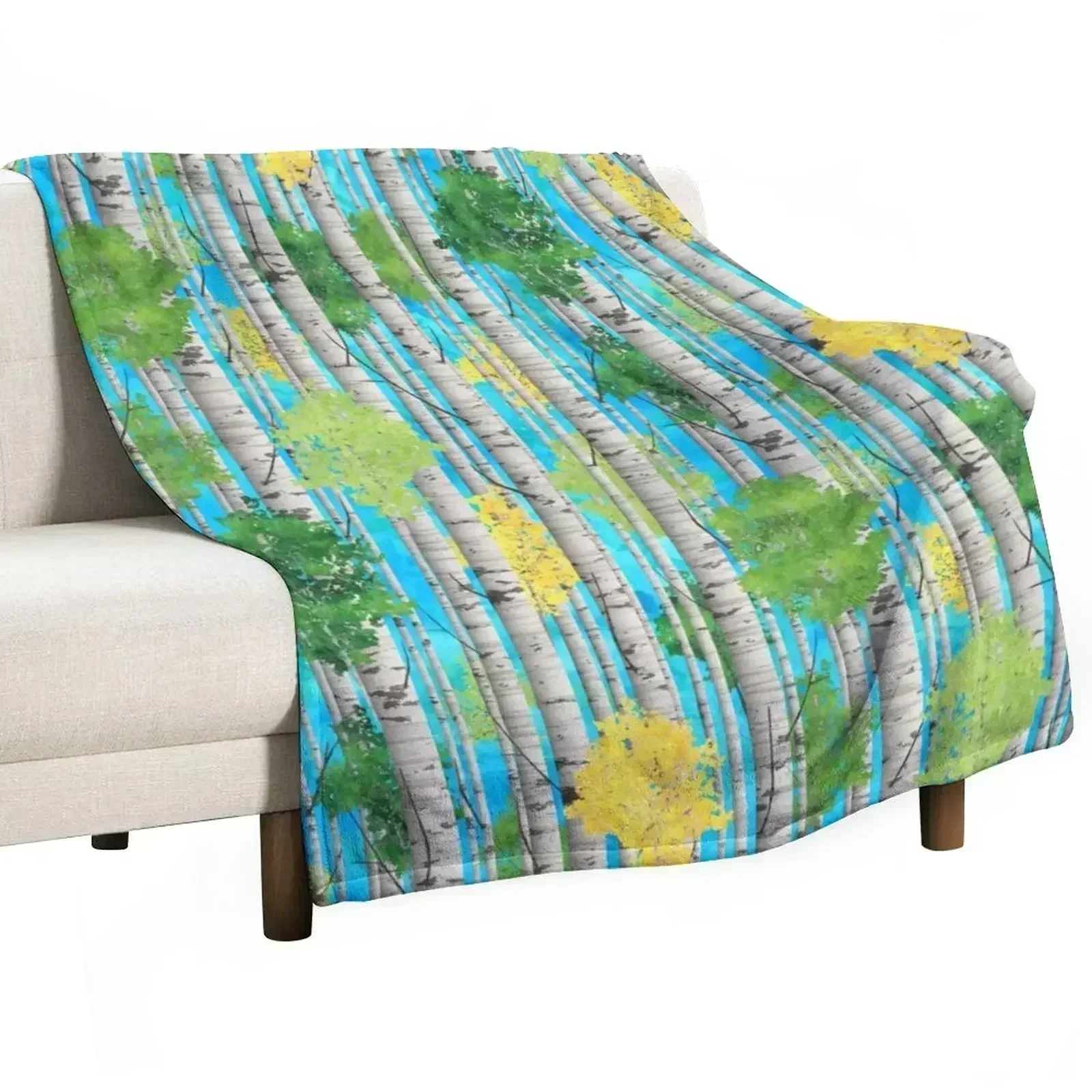 Watercolor Birch Trees Pattern Throw Blanket Soft Big Blankets For Bed Sofas Flannels Soft Quilt Blankets