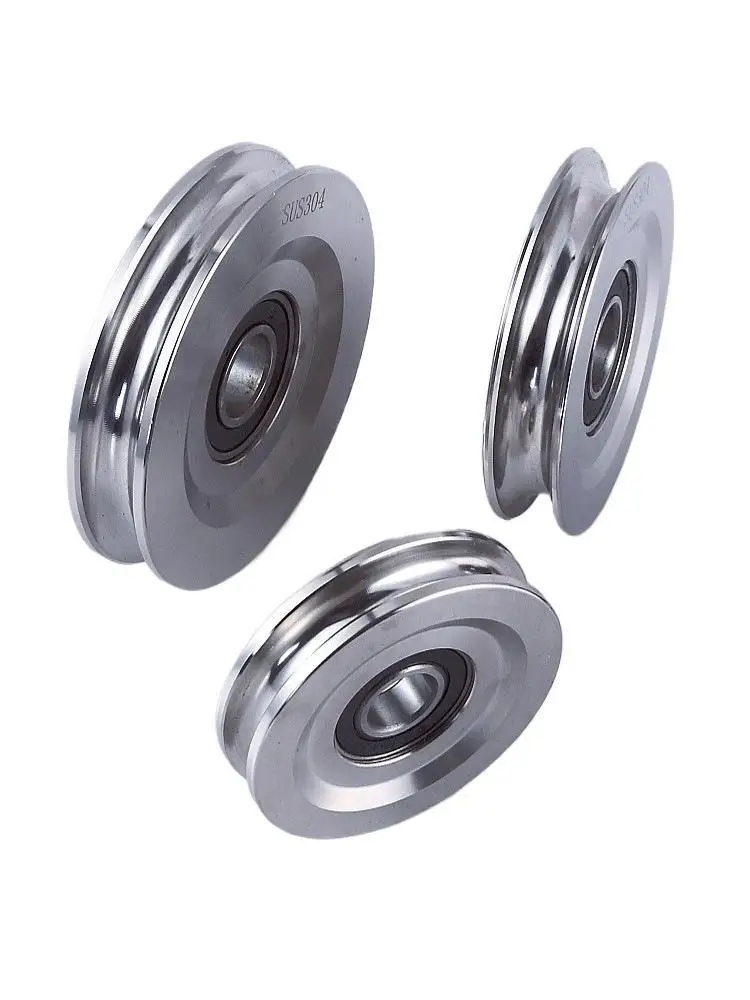 1 قطعة 304 بكرة الفولاذ المقاوم للصدأ U-نوع المسار سلك حبل الأسطوانة الكرة تحمل بكرة رفع استقامة آلة عجلة