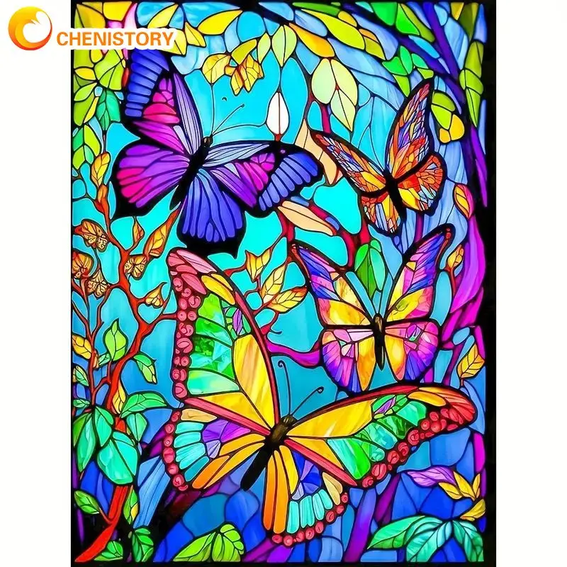 

CHENISTORY 5D Square Round Diamond Painting Frame Butterflies DIY Cross Stitch Mosaic Art Diamond Embroidery Gift Adults Crafts