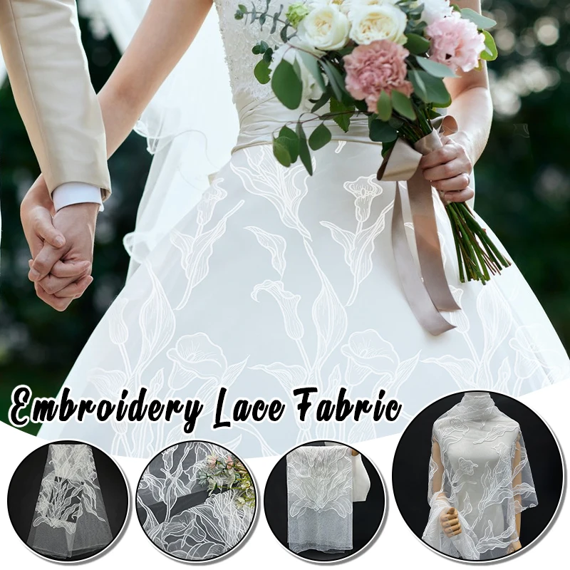

New Premium Laser Embroidered Big Flower Tulip Flower Mesh Lace Fabric Bridal Wedding Veil Gown Patches Sewing