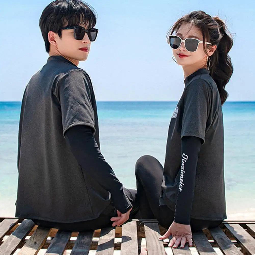 Women\'s Men\'s Swimming Suit Ladies Patchwork Long Sleeve Swimwear Two-Piece Sports Pool Beachwear Two Piece Swimsuit With Shorts