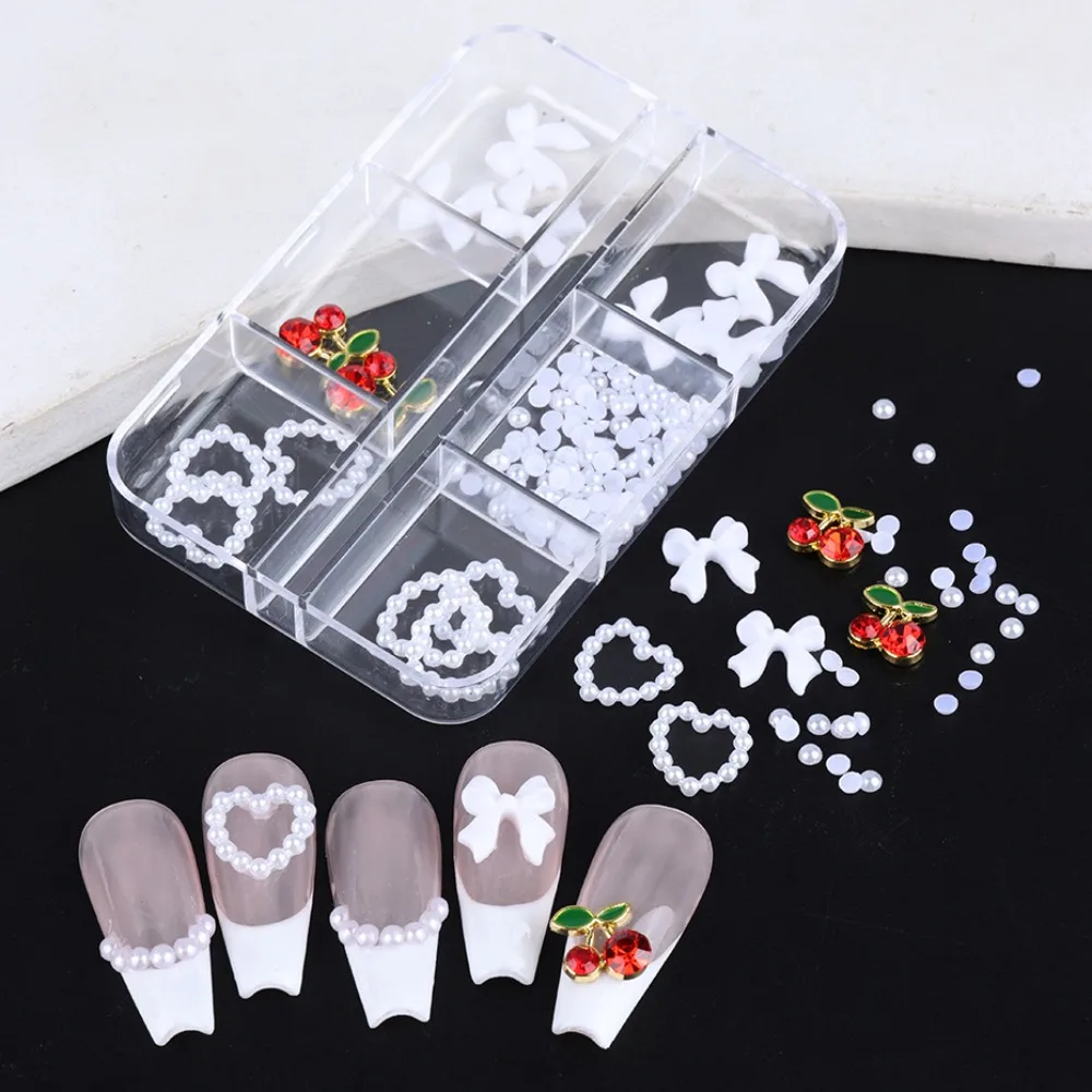 Strik Kersen Nageldecoraties Love Heart Manicure Ornamenten Strik Kersen Nail Accessoires 3d Nail Art Boren Nagelbenodigdheden