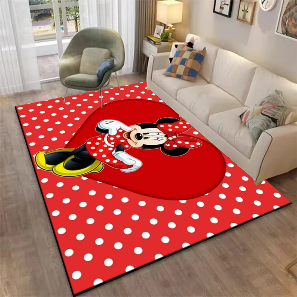 MINISO Disney Pink Minnie Mouse Print Carpet for Kids Bedroom Living Room NonSlip Rug Home Decor Gift Playful Baby Playmat Gift