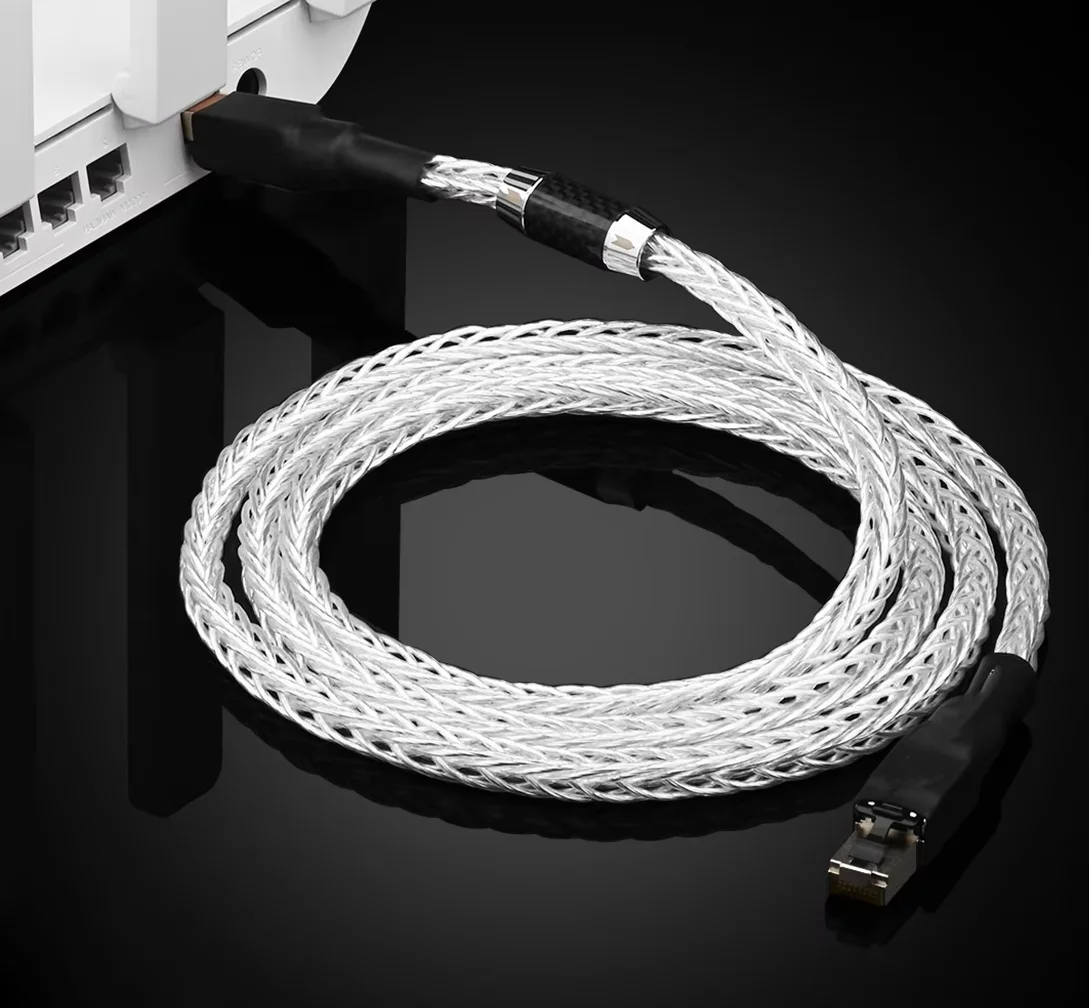 Cabo ethernet hifi cat8 occ banhado a prata 40gbps 2000mhz velocidade rj45 lan cabo de remendo de rede para switch notebook home theater tv
