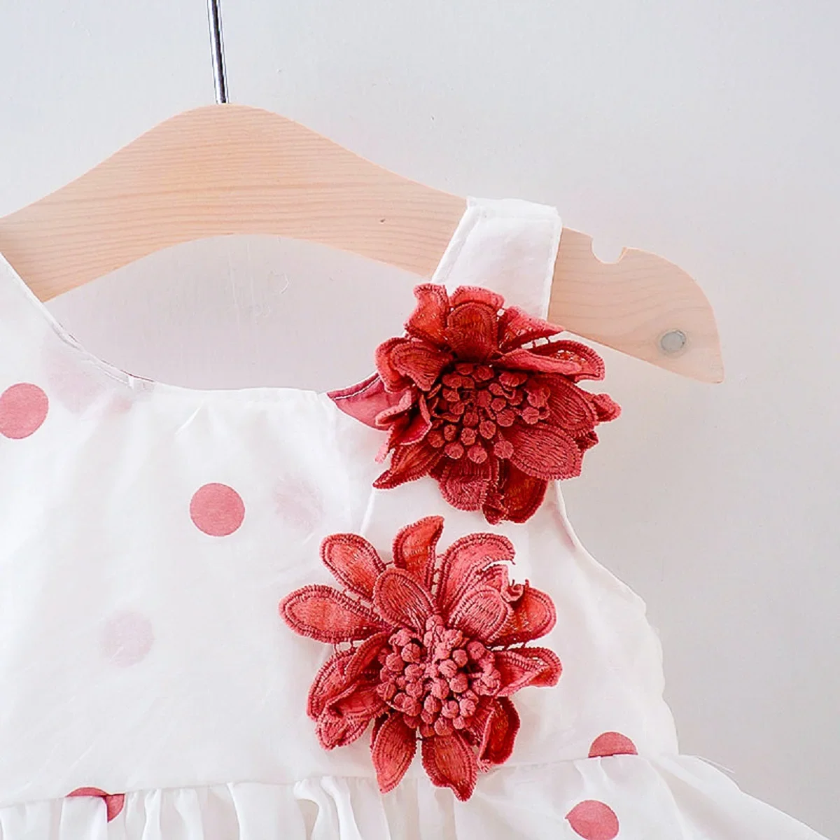 New Summer Girls Dress Floral Embellished Birthday Party Team Dress Polka Dot Full Print + Hat Bow Sweet Princess Dress