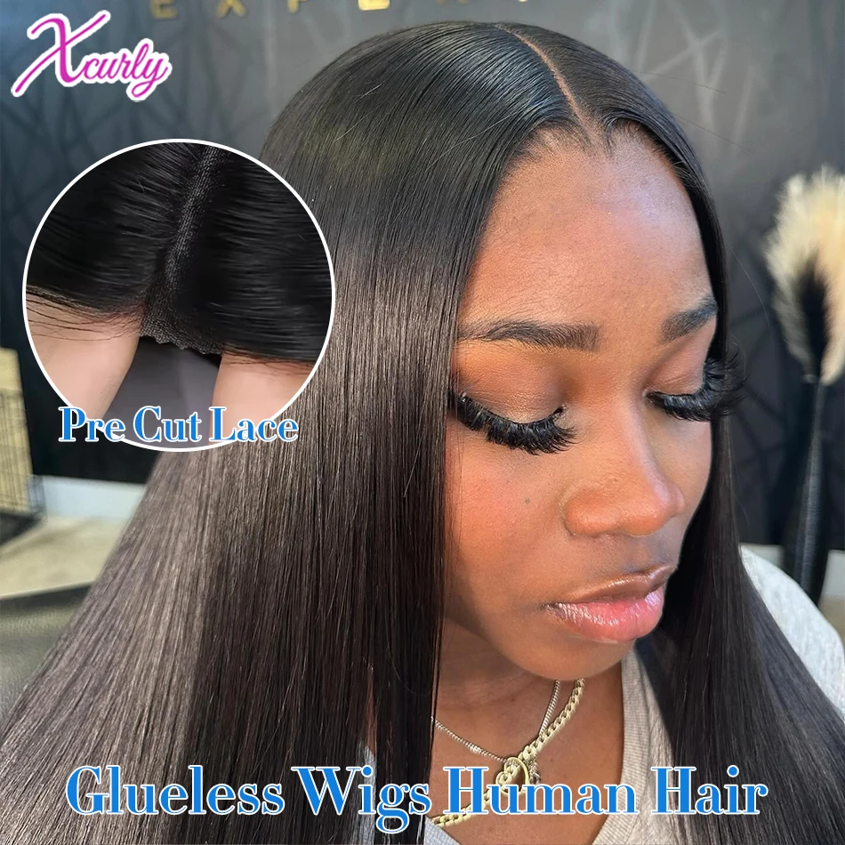 Xcurly 220% Bone Straight Wear And Go Glueless 5x5 Ready to Wear Lace Closure Wig Pre Plucked HD Transparent Human Hair Wigs