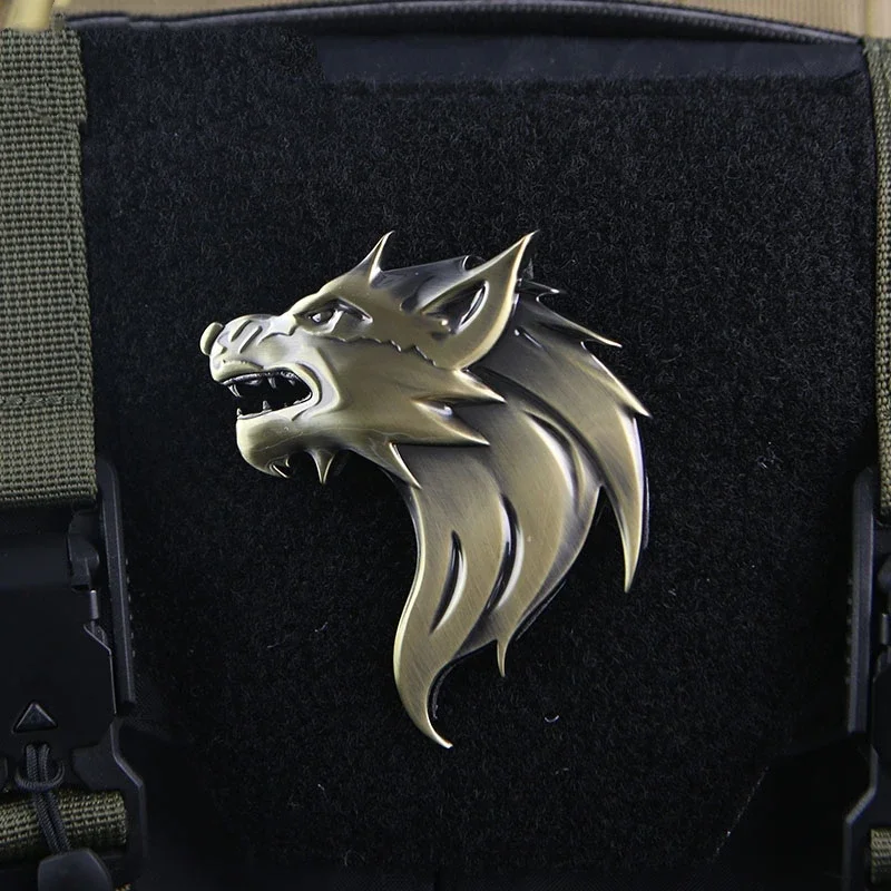 

Metal Wolf Head Morale Badges on Backpack Decoration Sticker Beast 3D Metal Hook&loop Patches for Clothing Tactical Armband