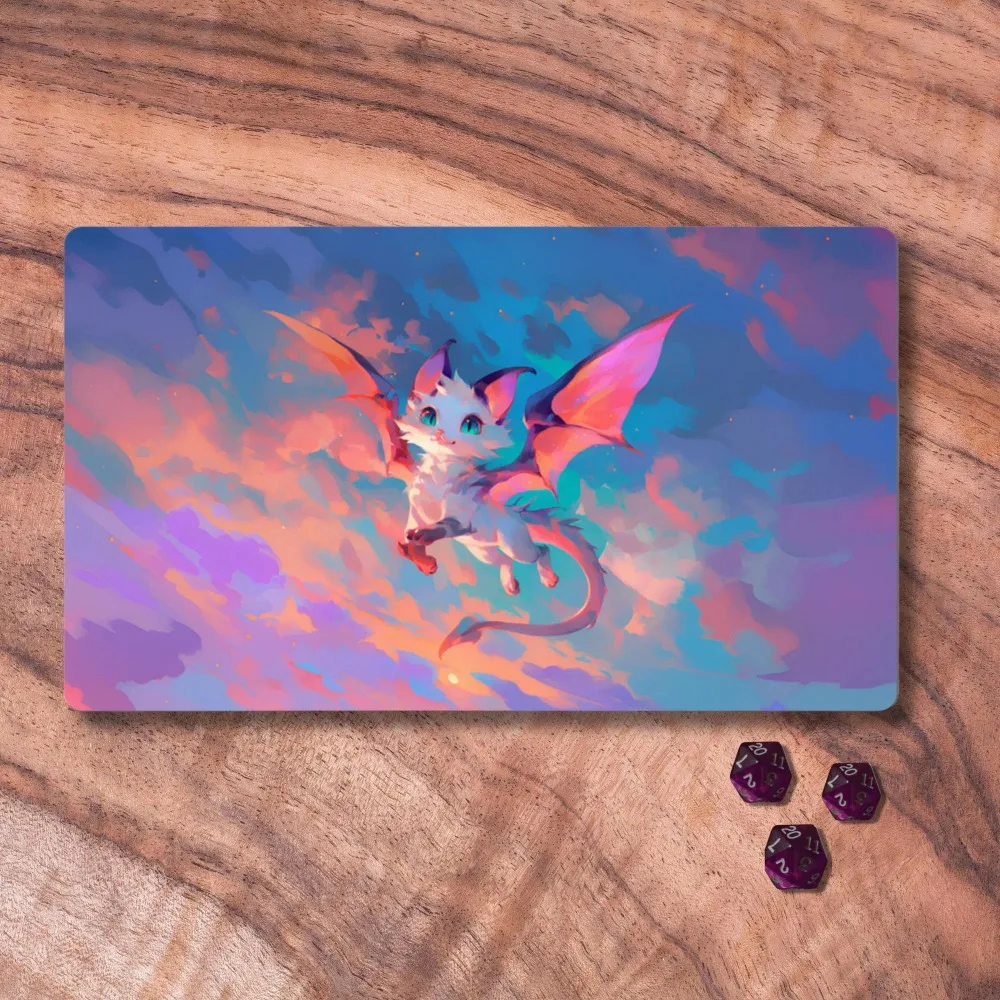RPG Playmat Cute Pastel Cat Dragon Themed CCG Playmat TCG Playmat Gifts for Gamers desk accessories alfombrillas para escritorio