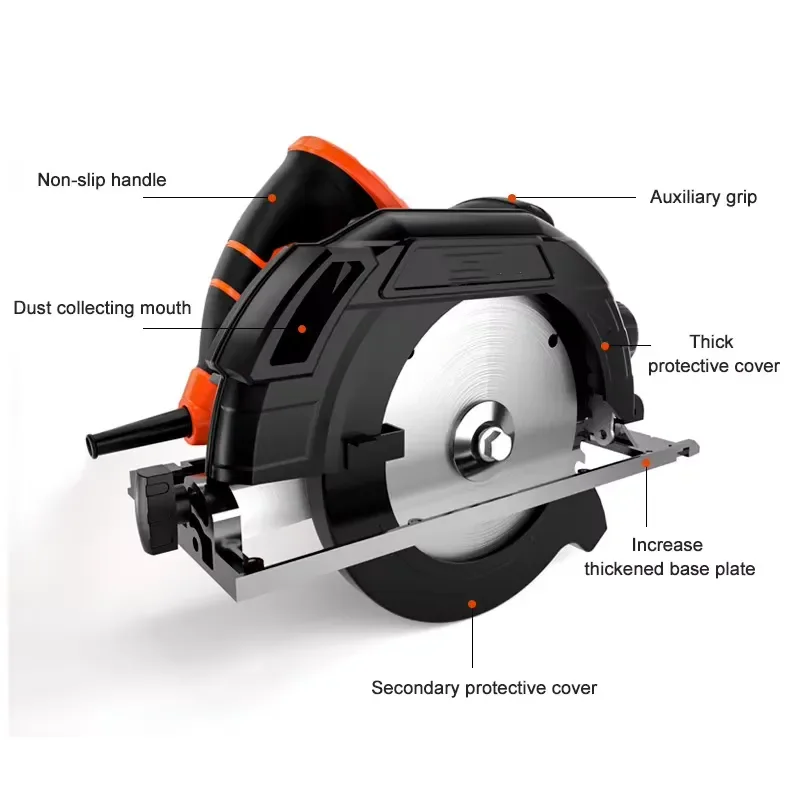 1200W Electric Circular Saw 180mm Blade Wood Cutting Tool 45 Degree Bevel Rotary Power Saw for DIY Home Improvement 110V 220V