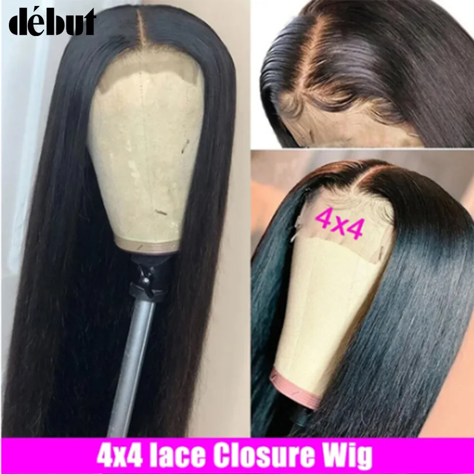 

Новинка! Длинные прямые парики из 100% натуральных человеческих волос с кружевной застежкой 4x4 для женщин, без клея, бразильские, реми, натурального черного цвета. Распродажа.