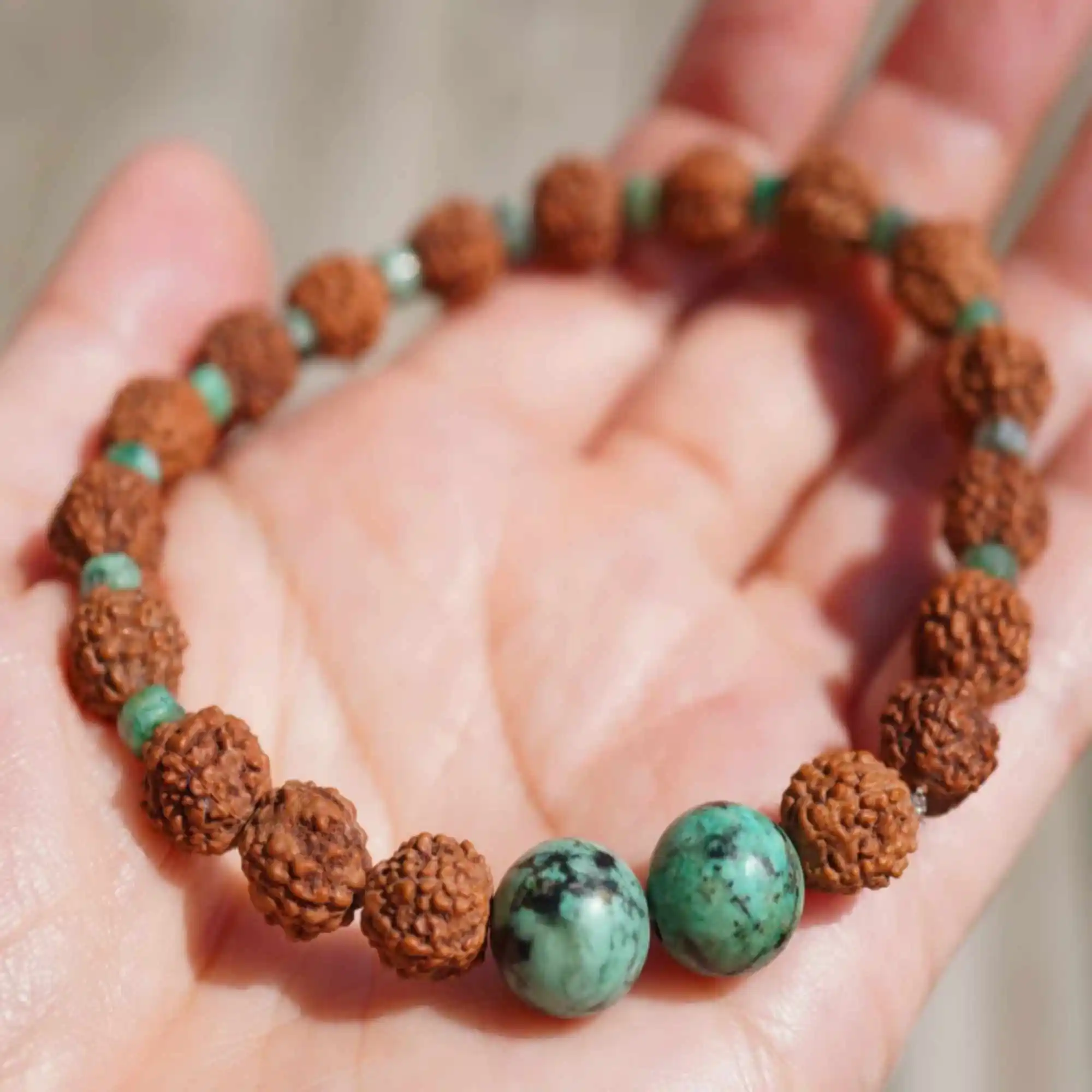 

6mm Natural round Rudraksha Turquoise gemstone beads Bracelet Taseel Souvenir Christmas Mental Chain Relief Thanksgiving Day