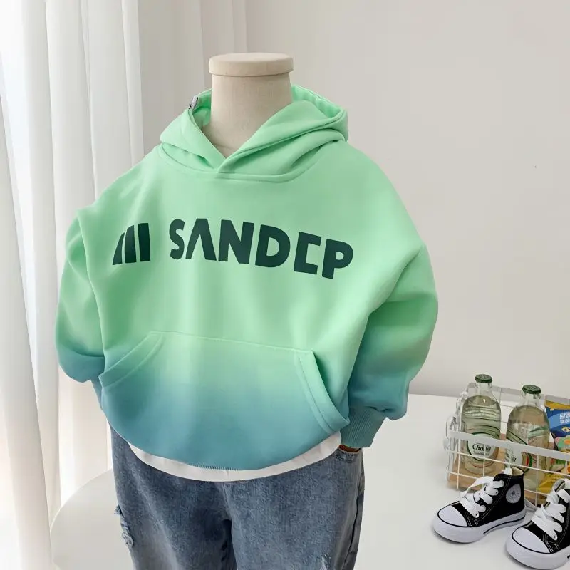 

Boys' Hoodie Sweatshirt with Letter Print Children's Korean Style Fashion Clothes Gradient Color Hoodies Tops 2023 Casual Wear