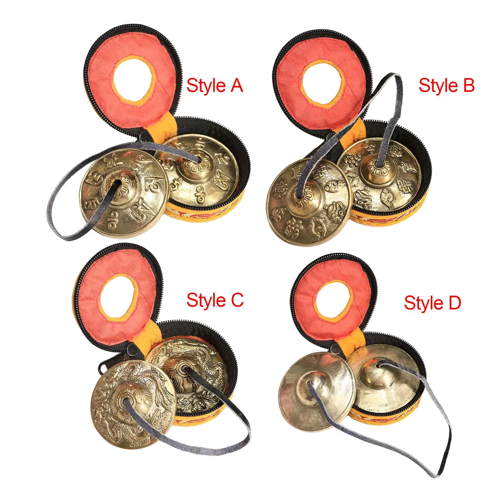 Tibetan Tingsha Cymbals, Buddhist Tingsha Symbols, Portable Brass with Storage