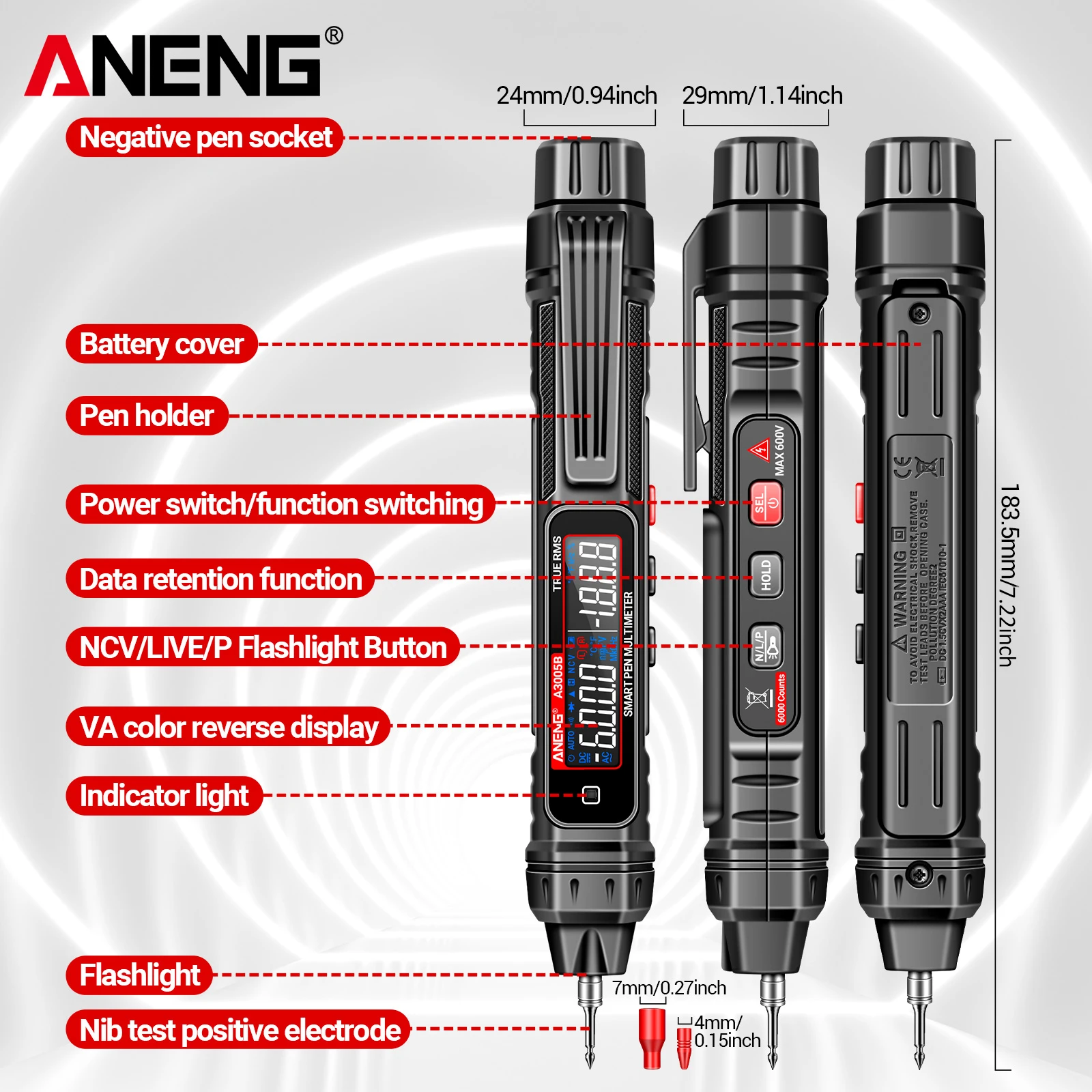 ANENG A3005A/B Digital Intelligent Multimeter Sensor Phase Sequence Tester AC Voltage Meter Non-Contact Voltmeter Electric Tool