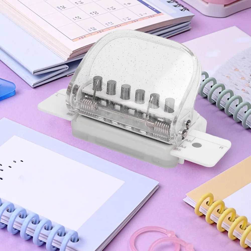 ABS 6 Hole Paper Punch Portable Mini Size Manual Paper Punch Compatible with A4 B5 A5 Colorful Casing Office Hole Punch