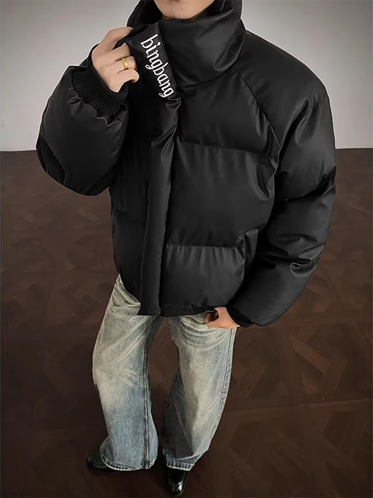 

Утепленная мужская зимняя куртка из искусственной кожи с вышивкой в американском уличном стиле, с воротником-стойкой, для старшеклассников