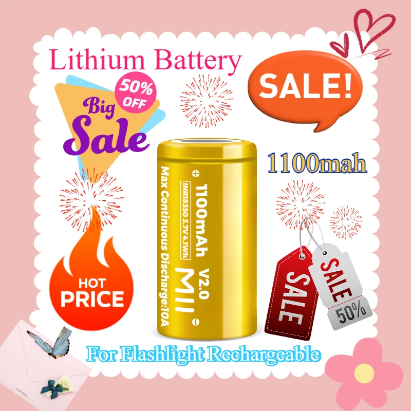 

For Flashlight Rechargeable Li-Lon Cell 18350 M11 V2.0 1100mah 9a Mooch 3.7V INR18350 Lithium Battery